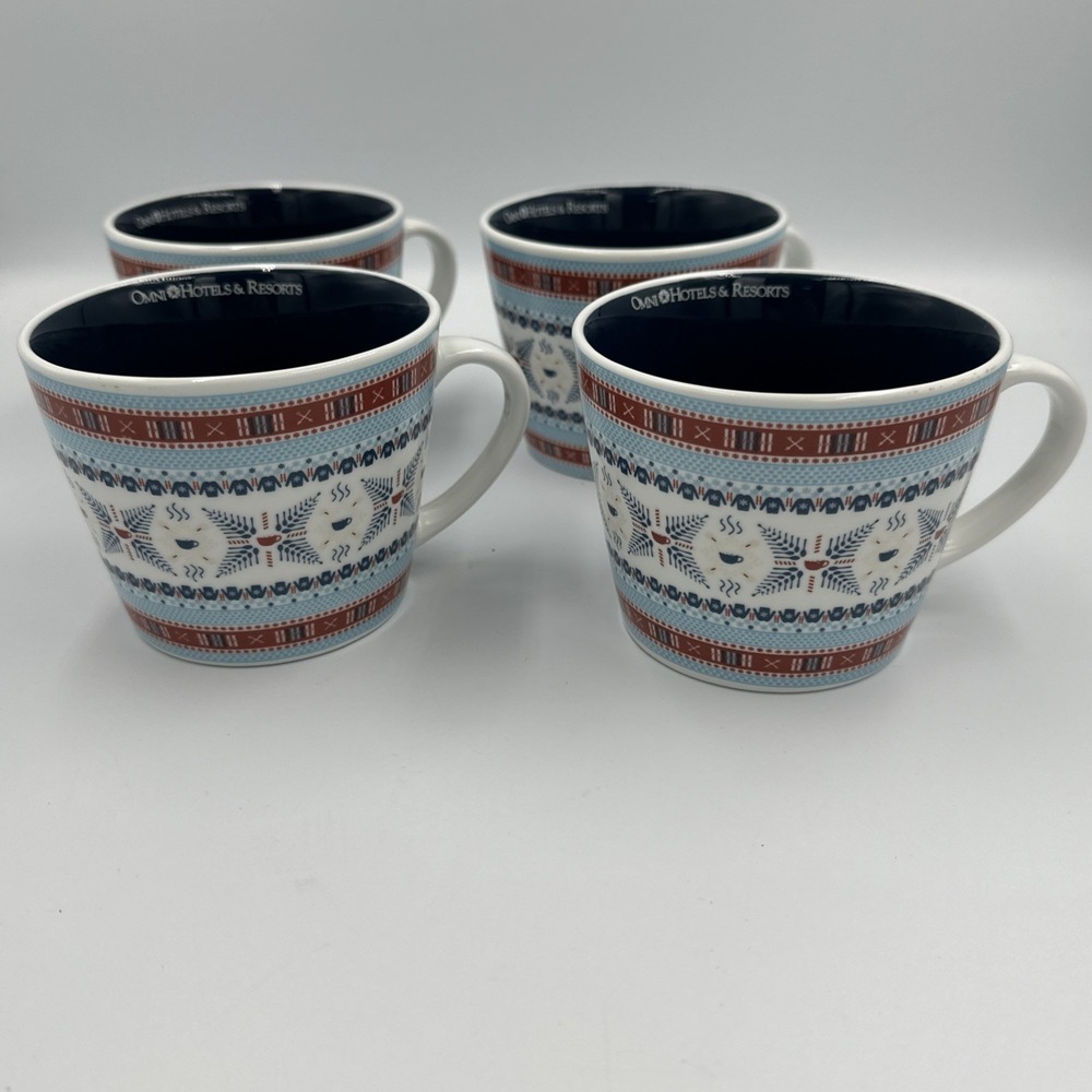 Omni Hotels & Resorts Honey & Hank‎ Mug Set of 4 Hot Chocolate Coffee Fair Isle